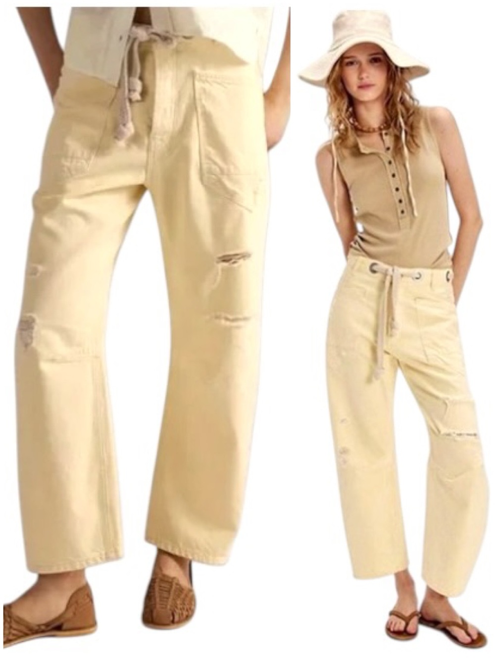 SALE!! NWT Free People x We The Free Moxie Belted Barrel Jeans in Yellow